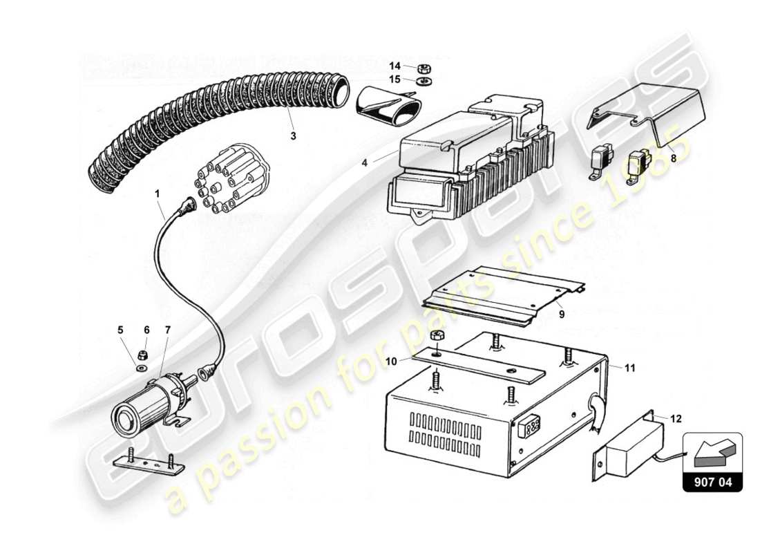 a part diagram from the lamborghini countach 25th anniversary (1989) parts catalogue