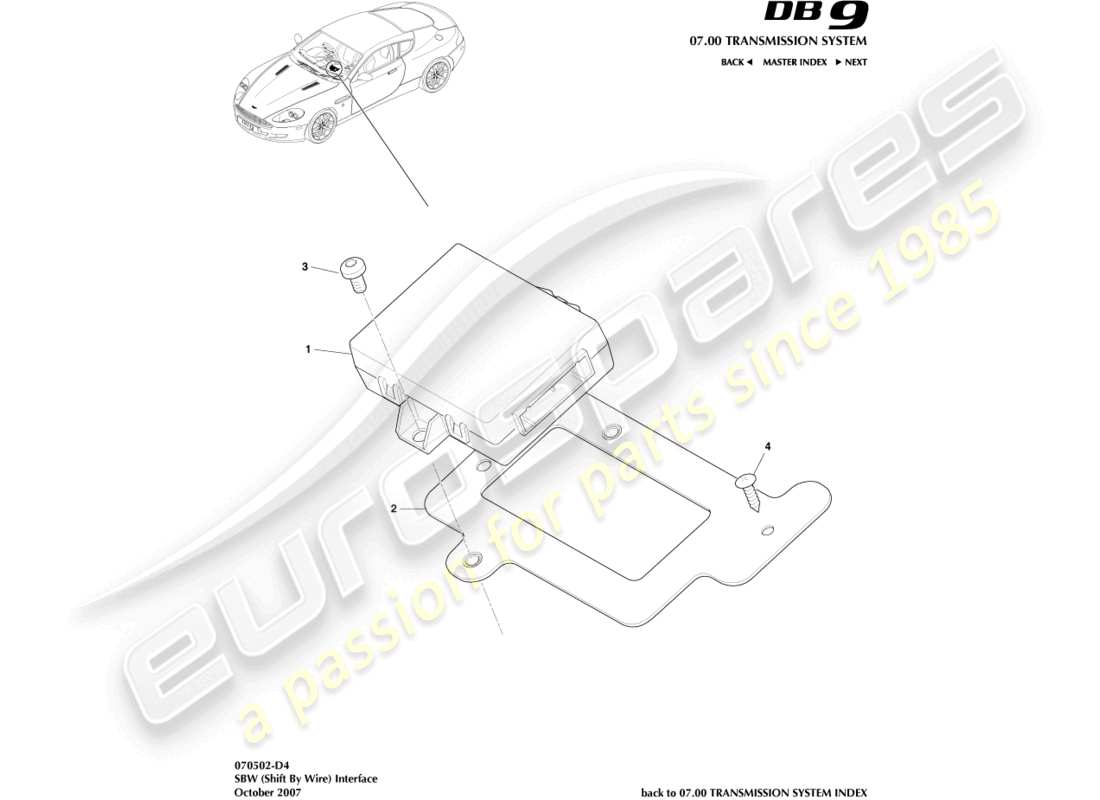 aston martin db9 (2007) shift by wire interface part diagram