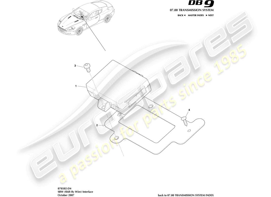 aston martin db9 (2009) shift by wire interface parts diagram
