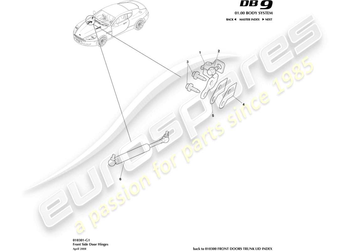 aston martin db9 (2009) door hinges parts diagram