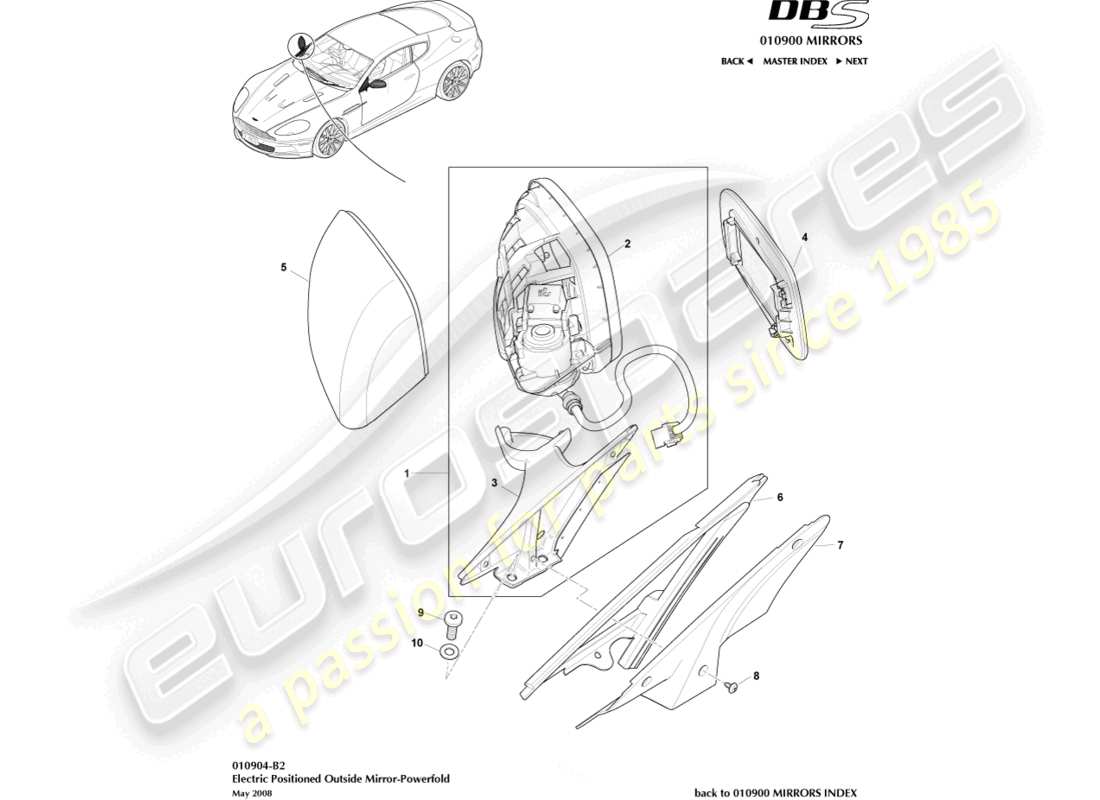 aston martin dbs (2009) exterior rear view mirrors part diagram