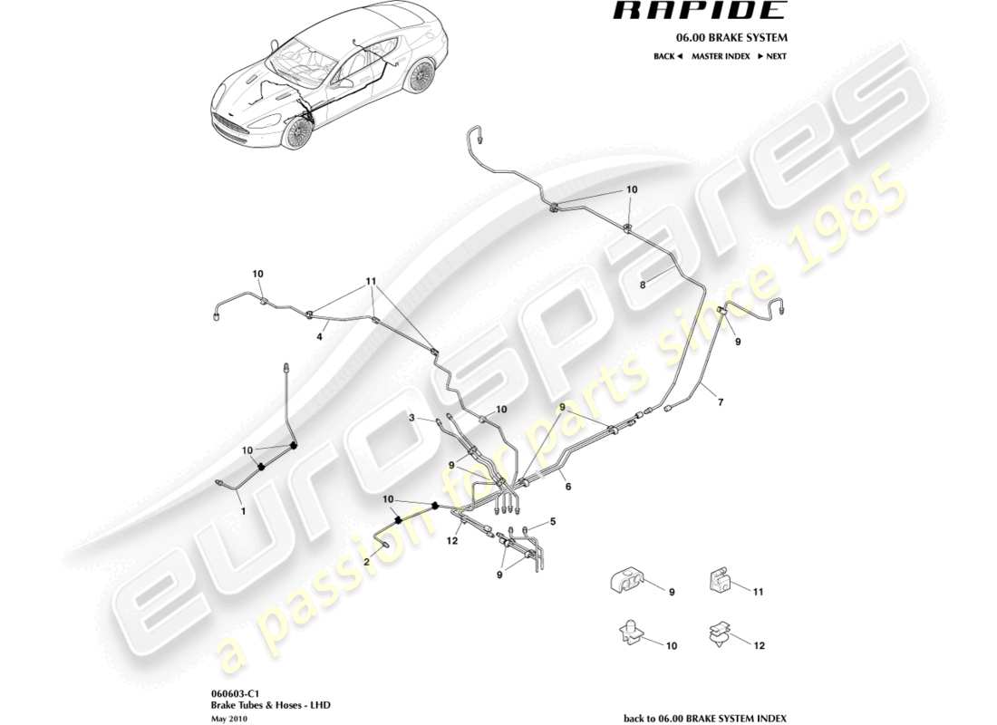 aston martin rapide (2019) brake lines & hoses, lhd part diagram