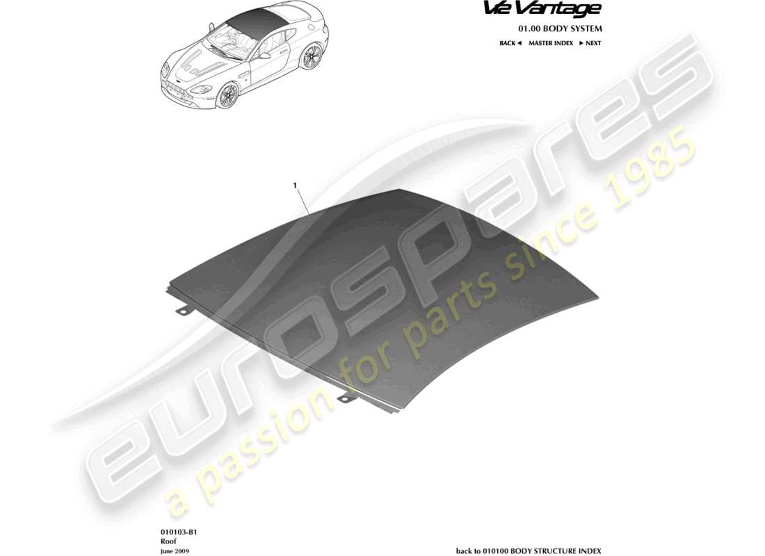 aston martin v12 vantage (2011) roof, coupe part diagram