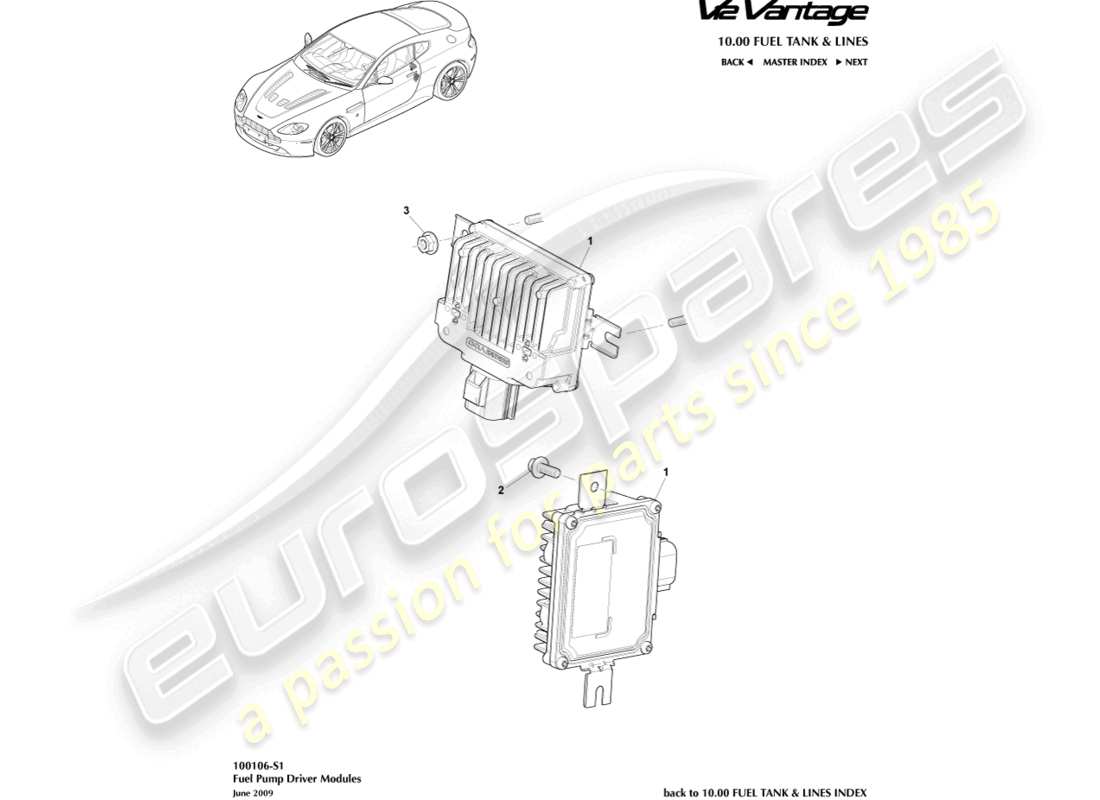 aston martin v12 vantage (2010) fuel pump modules part diagram
