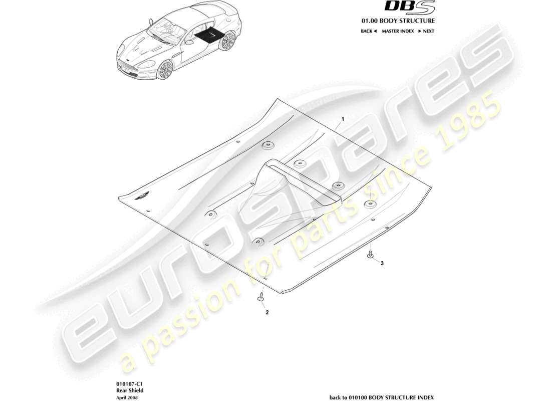 aston martin dbs (2007) rear underbody shields parts diagram
