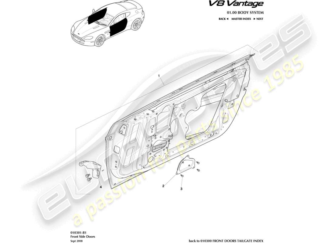 aston martin v8 vantage (2017) front side doors part diagram