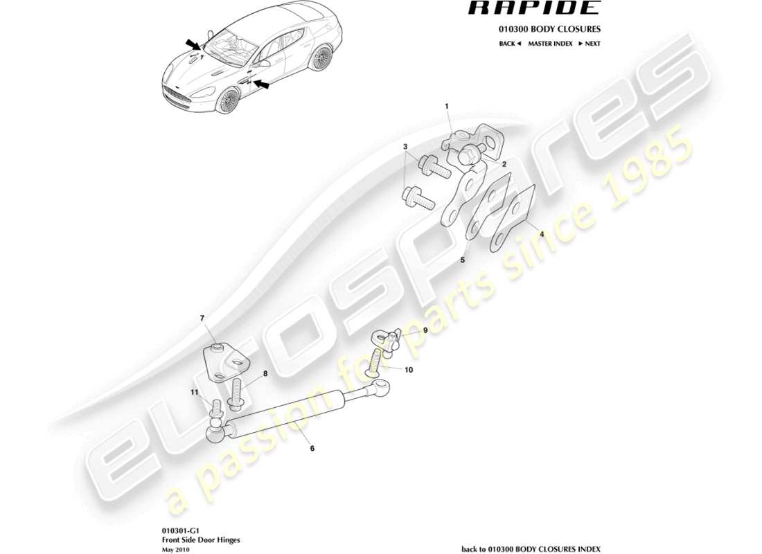 aston martin rapide (2013) front door hinge assembly parts diagram