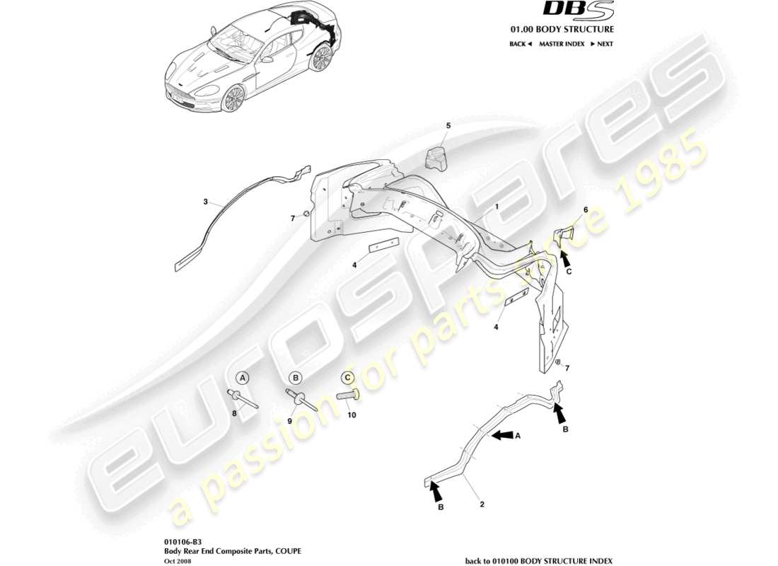aston martin dbs (2012) body rear end composite, coupe part diagram