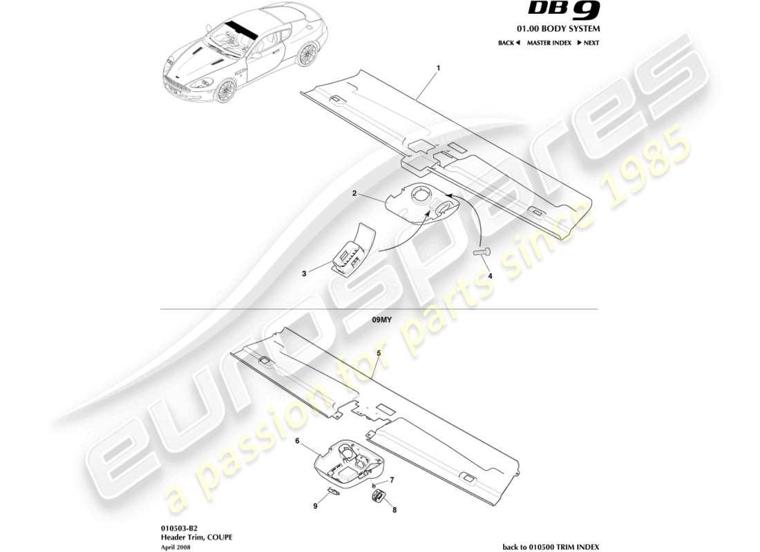 aston martin db9 (2011) header trim, coupe parts diagram