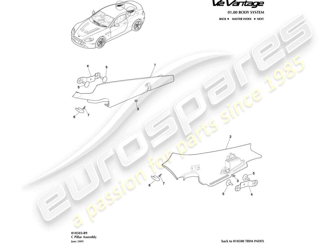 aston martin v12 vantage (2011) c pillar assembly part diagram