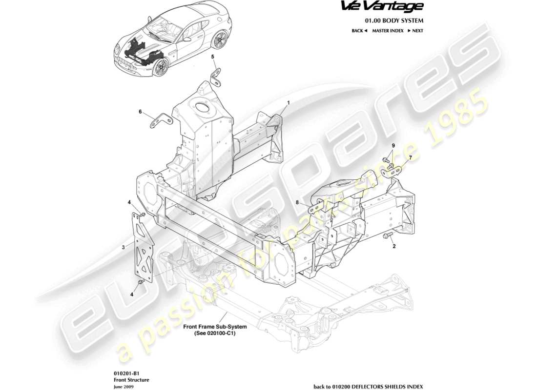 aston martin v12 vantage (2011) front structure part diagram
