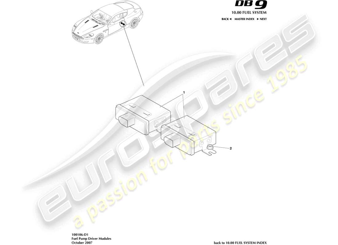 aston martin db9 (2011) fuel pump modules parts diagram