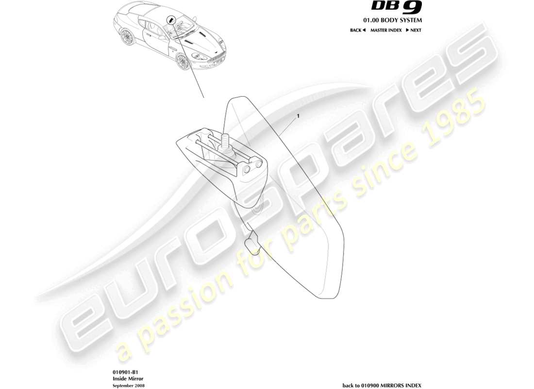 aston martin db9 (2009) interior mirror, coupe parts diagram