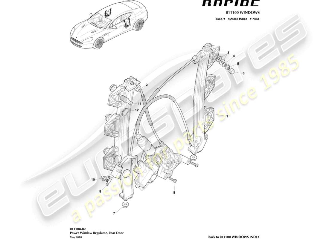 aston martin rapide (2017) rear window regulator part diagram