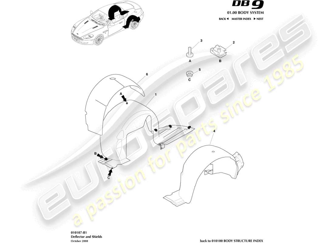 aston martin db9 (2010) rear wheel arches parts diagram