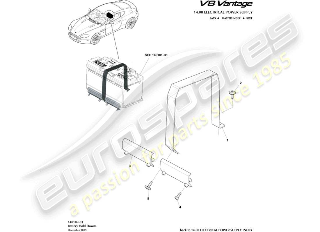 aston martin v8 vantage (2010) battery hold downs part diagram