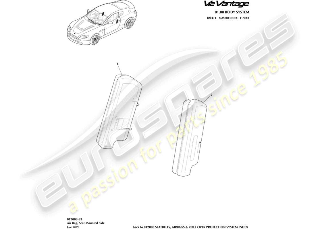 aston martin v12 vantage (2011) side airbag part diagram