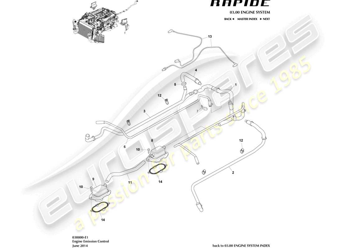 a part diagram from the aston martin rapide (2012) parts catalogue