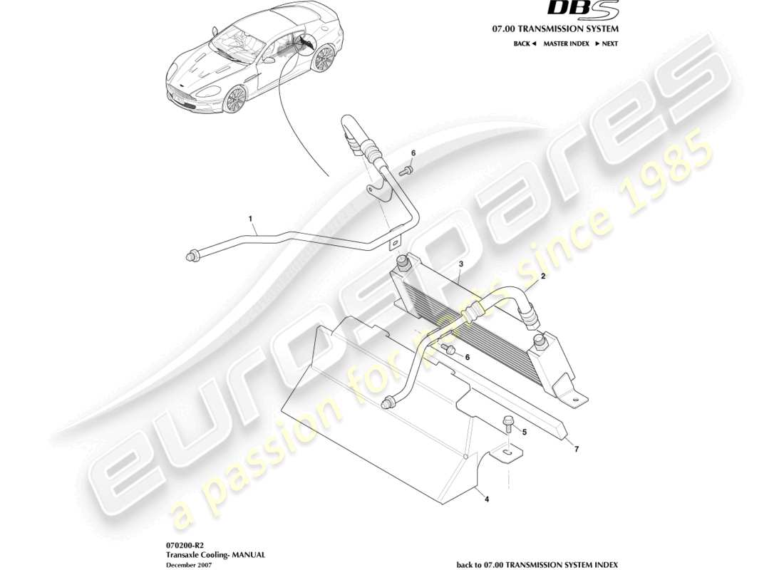 aston martin dbs (2011) transaxle cooling, manual part diagram
