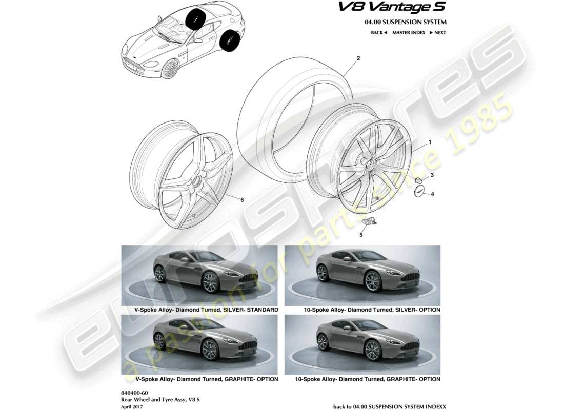 aston martin v8 vantage (2012) rear wheels & tyres, 12.25my on part diagram