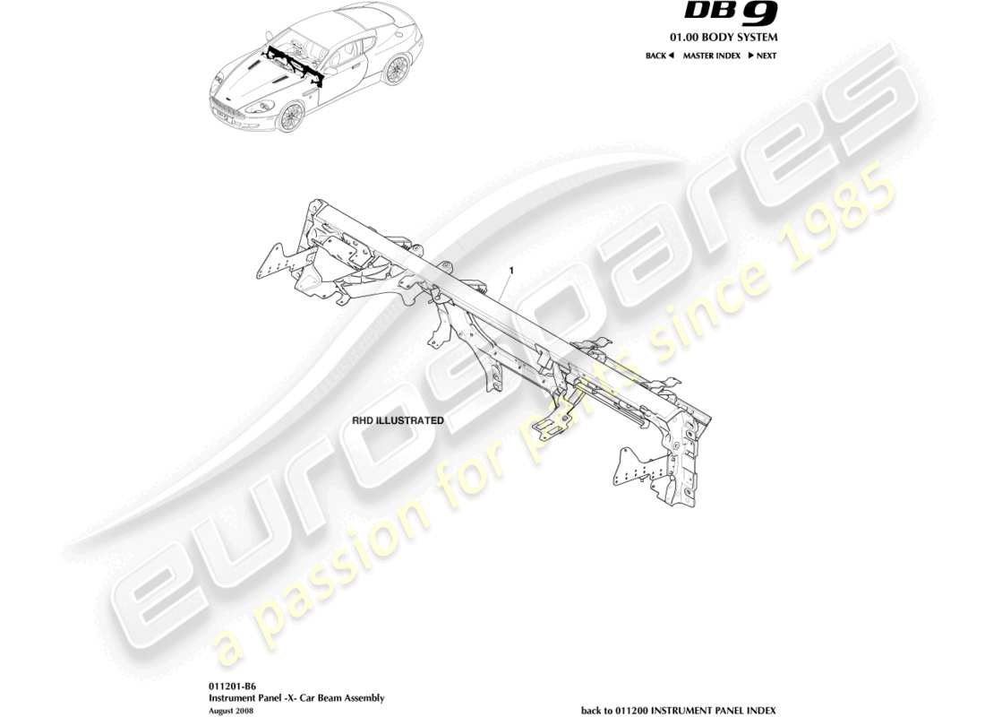 a part diagram from the Aston Martin DB9 (2011) parts catalogue