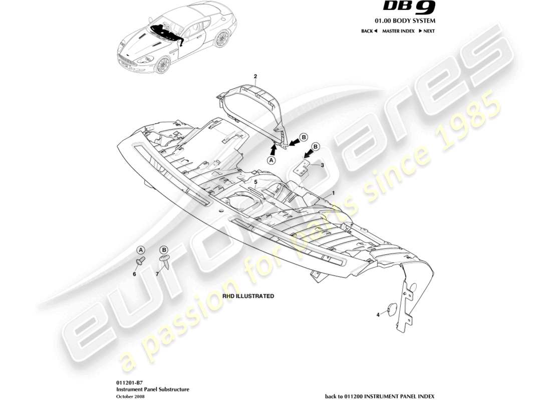 a part diagram from the Aston Martin DB9 (2008) parts catalogue