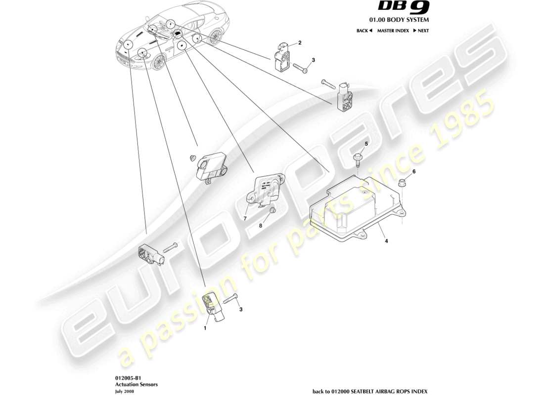 a part diagram from the Aston Martin DB9 (2008) parts catalogue