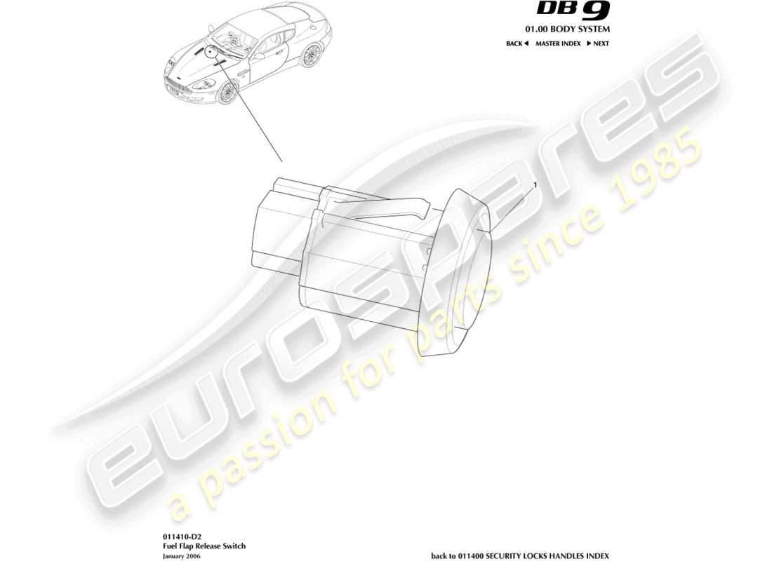 a part diagram from the Aston Martin DB9 (2010) parts catalogue