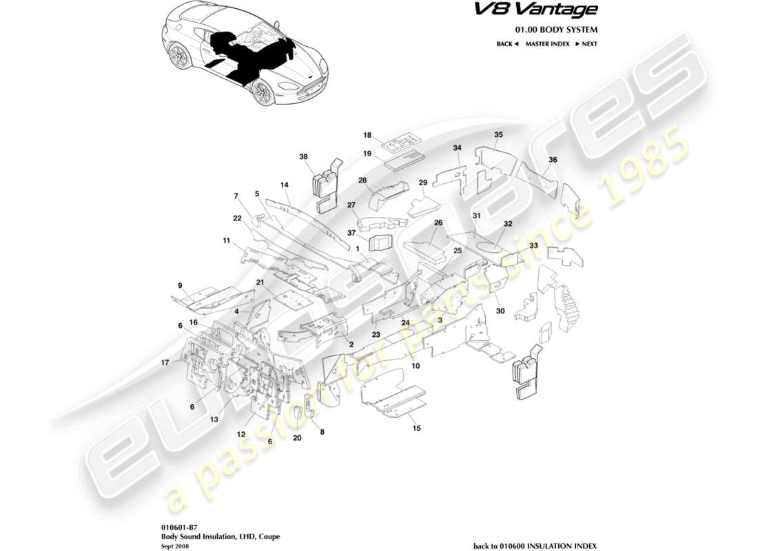 a part diagram from the aston martin v8 vantage (2009) parts catalogue