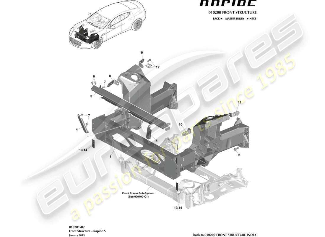 a part diagram from the aston martin rapide (2011) parts catalogue