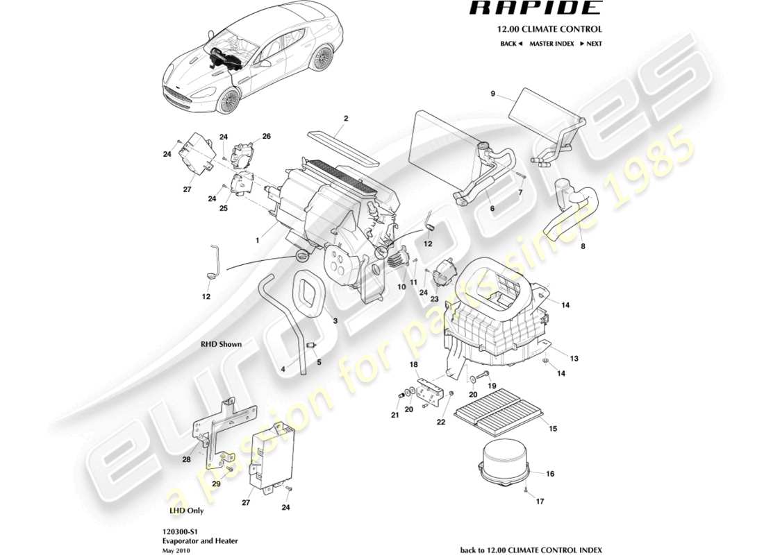 a part diagram from the aston martin rapide (2019) parts catalogue