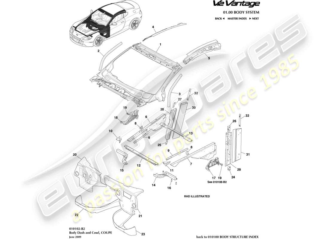 a part diagram from the aston martin v12 vantage parts catalogue