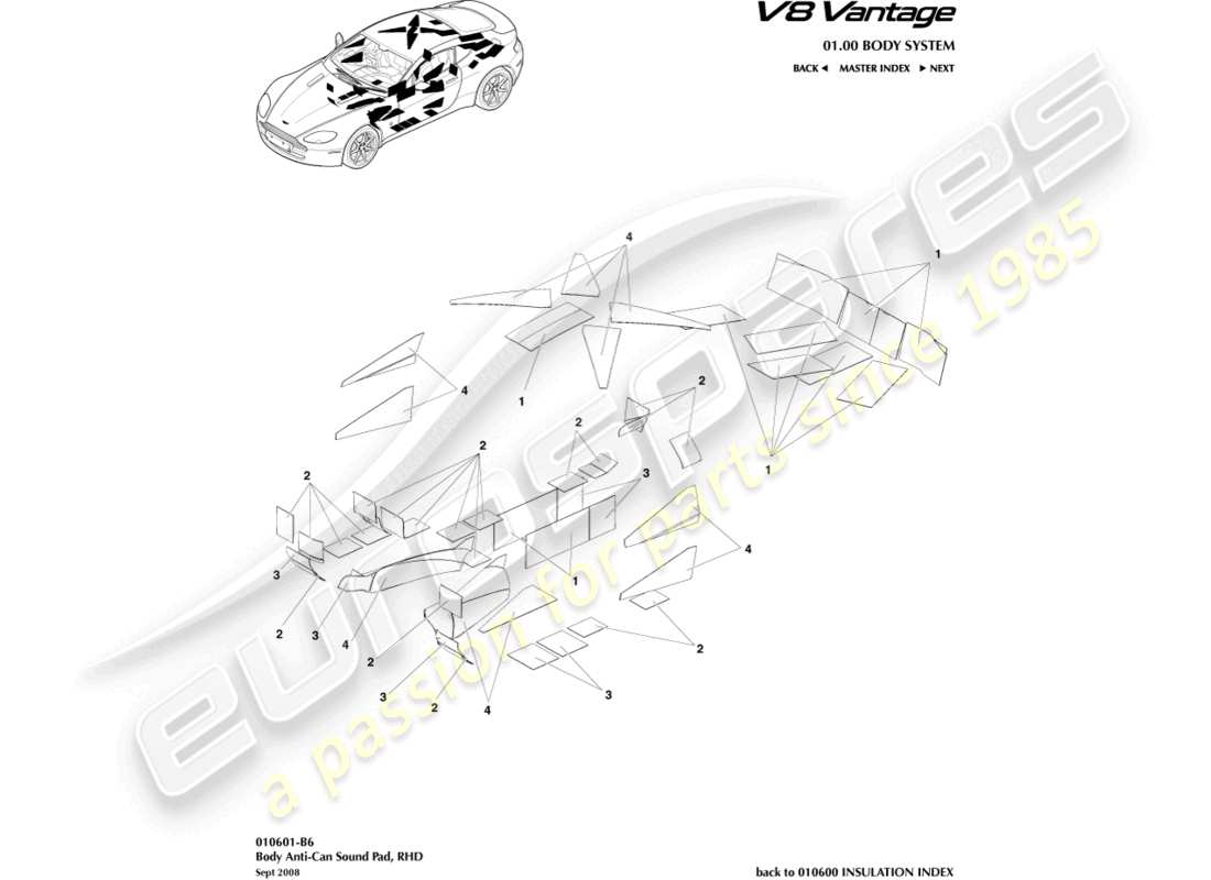 a part diagram from the aston martin v8 vantage (2008) parts catalogue