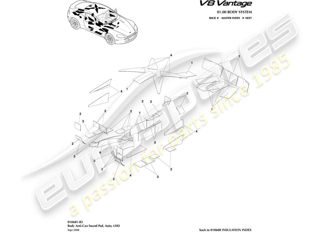 a part diagram from the aston martin v8 vantage (2008) parts catalogue