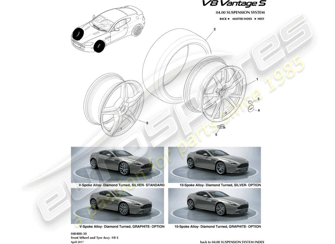 aston martin v8 vantage (2012) front wheels & tyres, 12.25my on part diagram