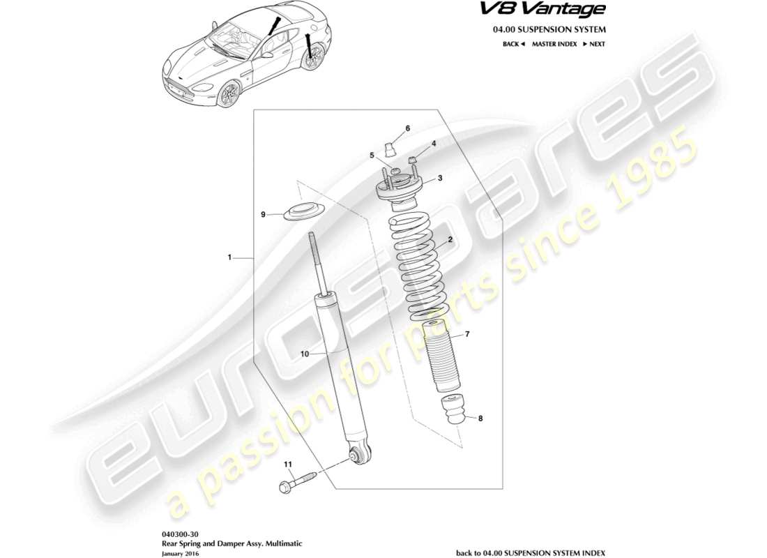 aston martin v8 vantage (2014) rear spring & damper, multimatic part diagram