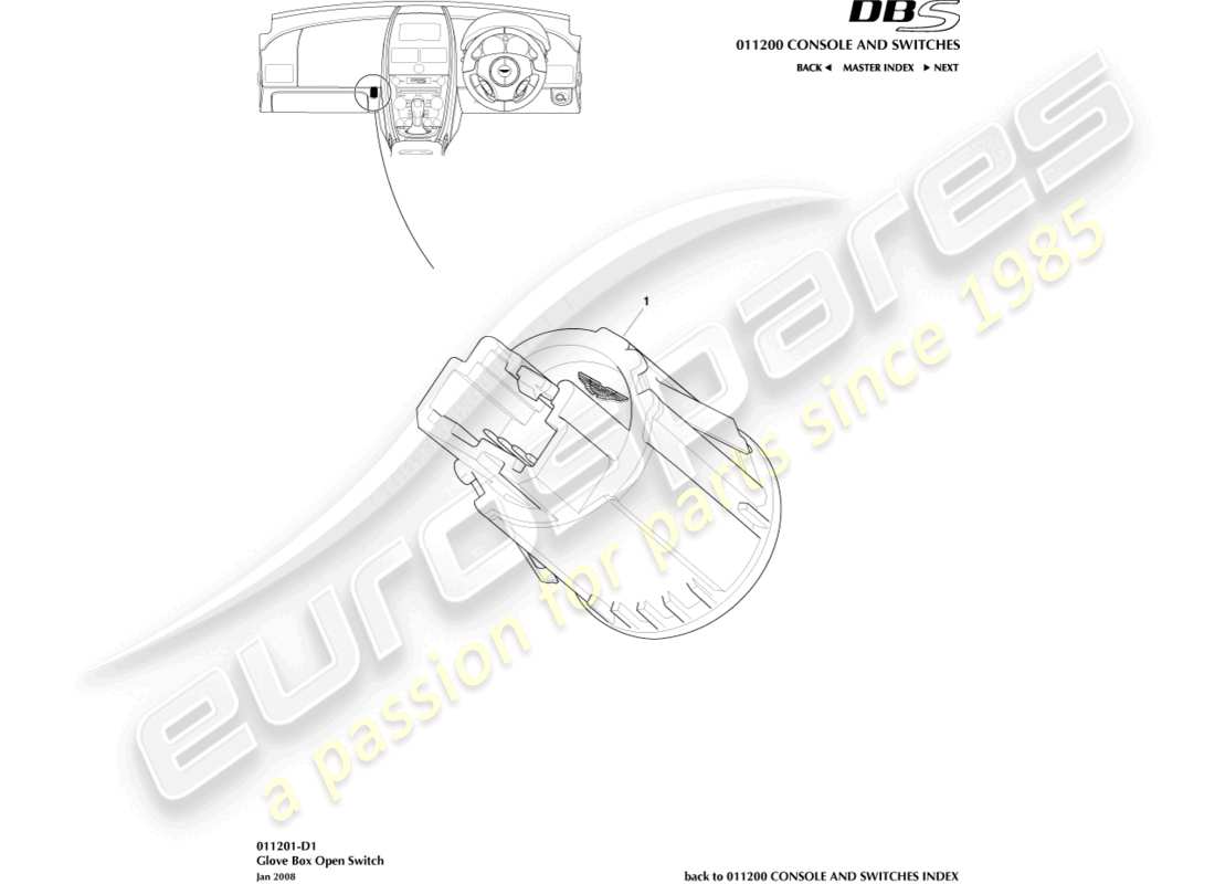 aston martin dbs (2014) glove box switch part diagram