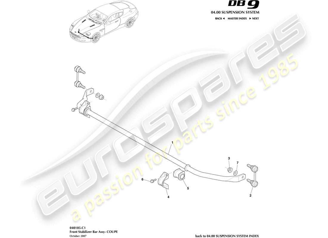 a part diagram from the Aston Martin DB9 (2005) parts catalogue
