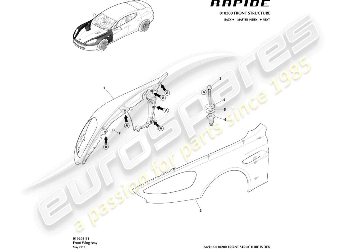 a part diagram from the aston martin rapide (2010) parts catalogue