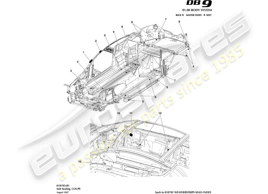 a part diagram from the Aston Martin DB9 (2007) parts catalogue