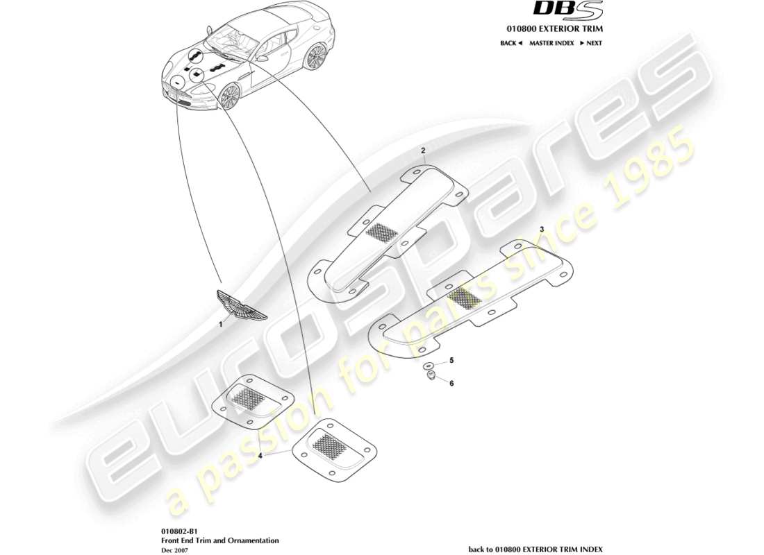 a part diagram from the aston martin dbs parts catalogue