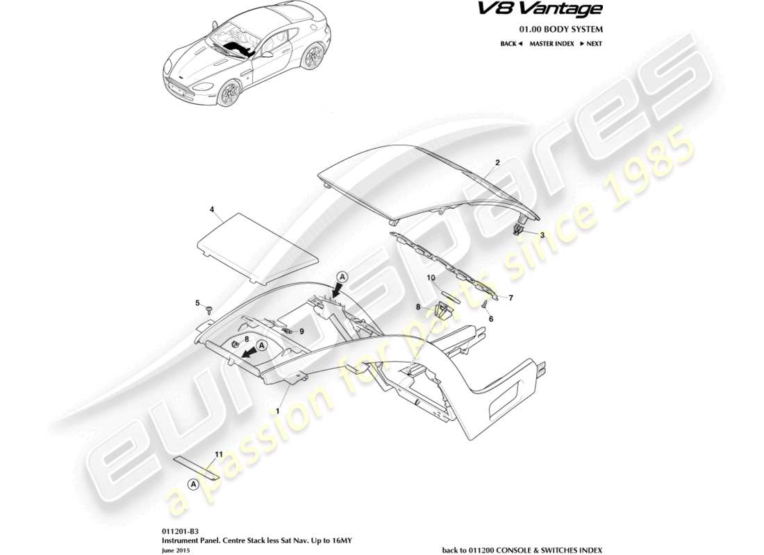 a part diagram from the aston martin v8 vantage (2015) parts catalogue