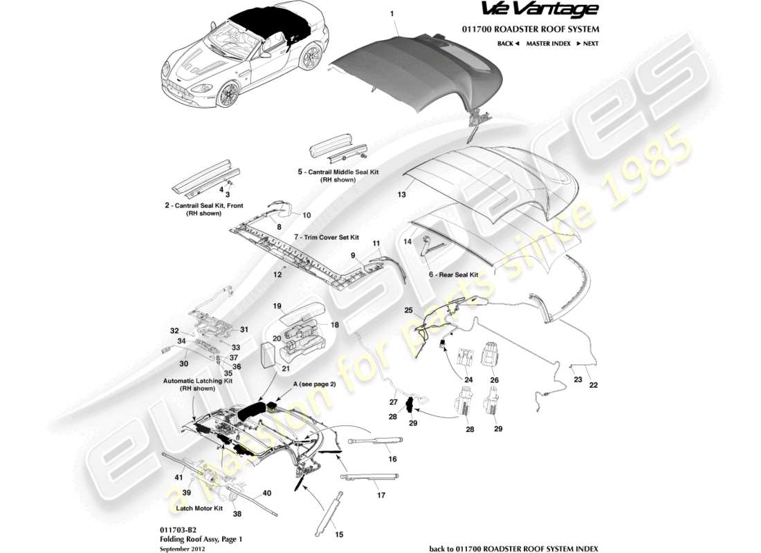 aston martin v12 vantage (2013) roadster roof, page 1 part diagram