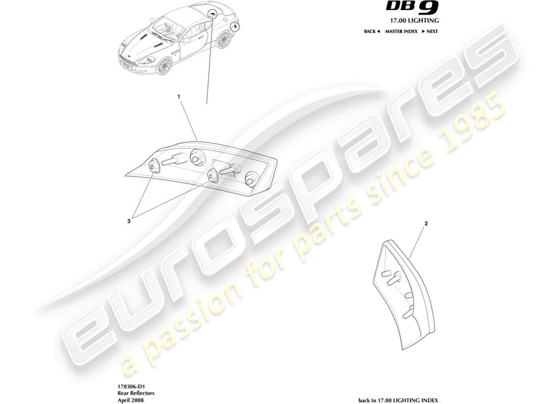 aston martin db9 (2010) rear reflectors parts diagram