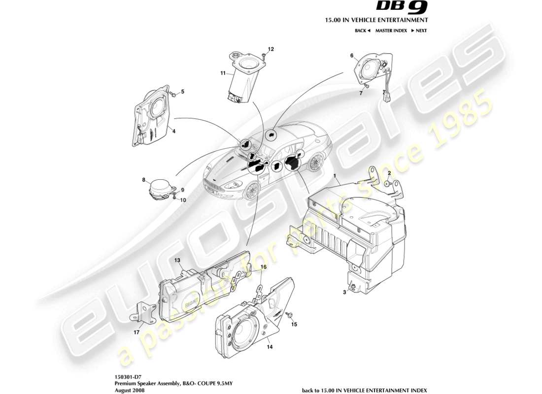 aston martin db9 (2010) speaker, premium, coupe parts diagram