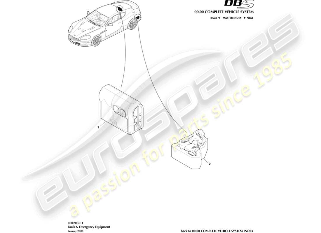 aston martin dbs (2007) emergency equipment parts diagram