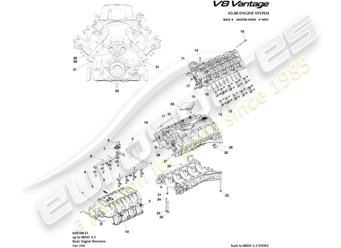 aston martin v8 vantage (2012) engine structure part diagram
