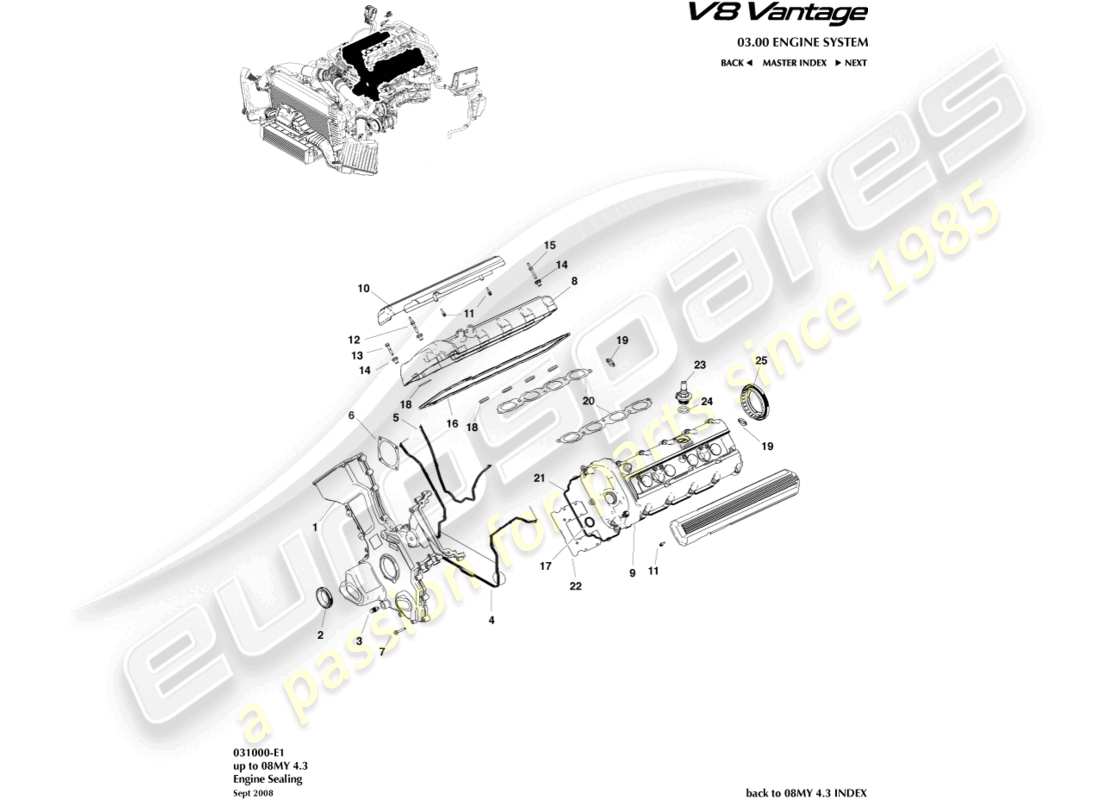 aston martin v8 vantage (2012) engine sealing part diagram