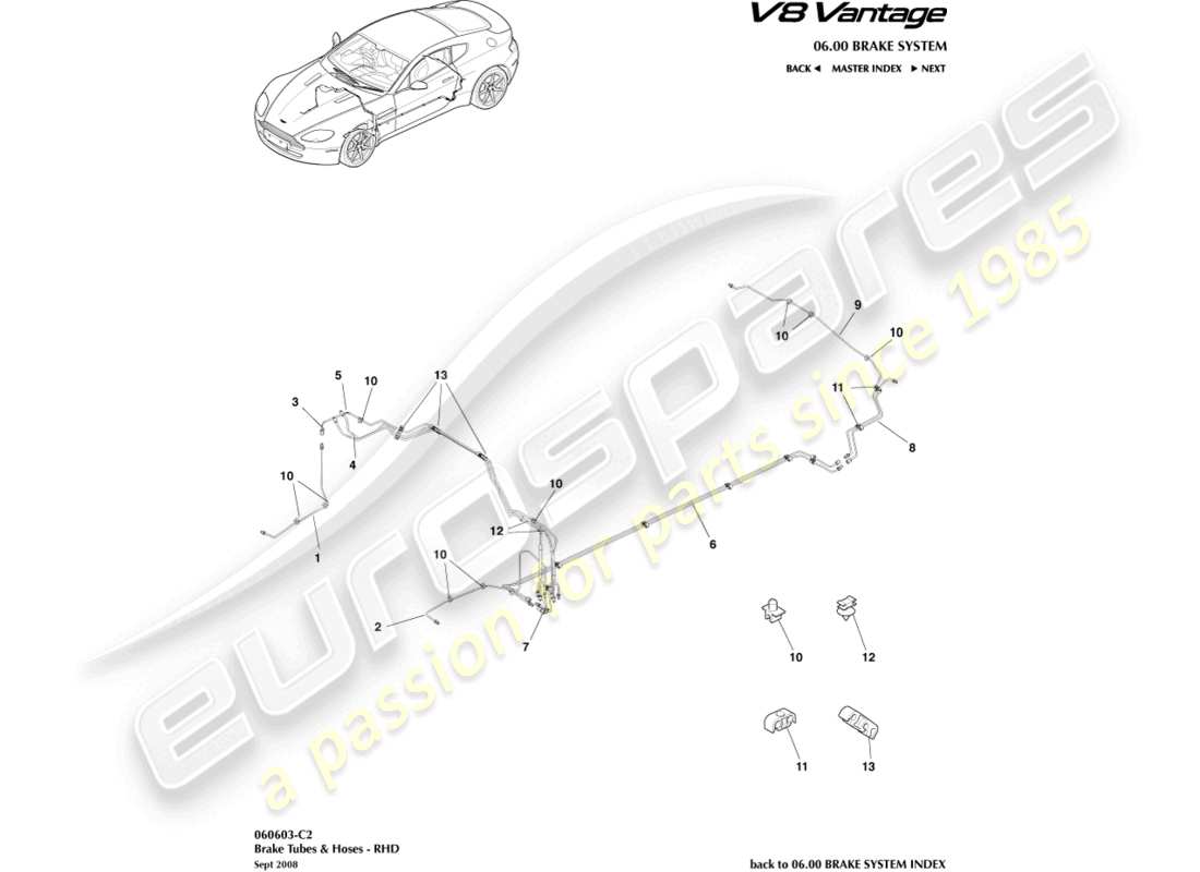 a part diagram from the aston martin v8 vantage (2011) parts catalogue
