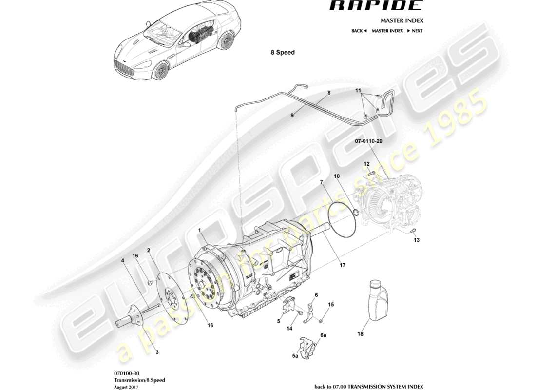 aston martin rapide (2019) transaxle, 8 spd part diagram